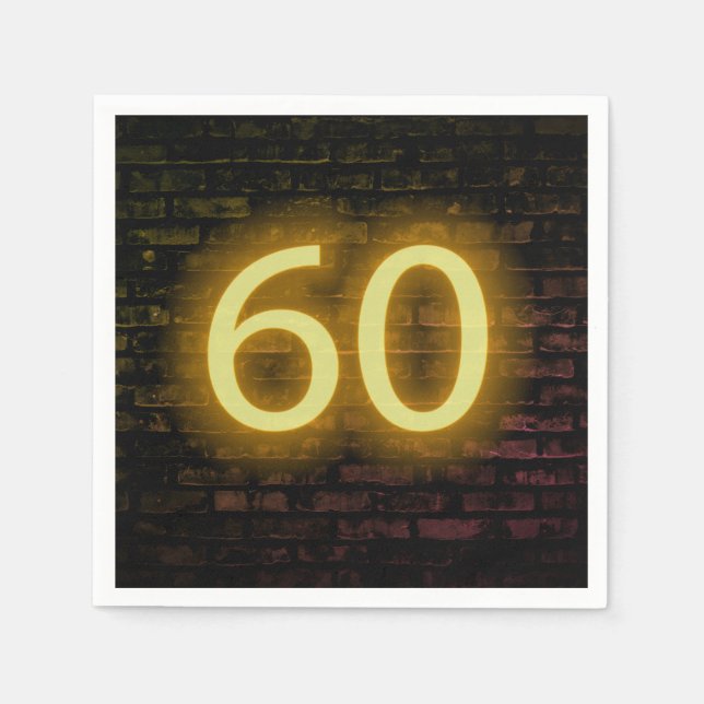 Birthday Neon 60 Sign on Brick Wall  Napkin (Front)