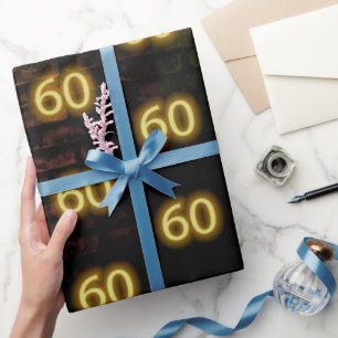 Birthday Neon 60 Sign on Brick   Wrapping Paper