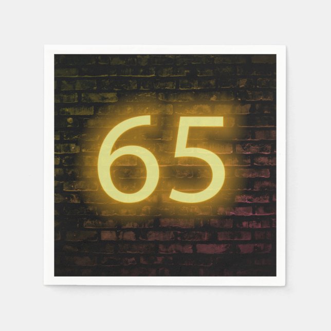 Birthday Neon 65 Sign on Brick Wall  Napkin (Front)
