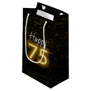 Birthday Neon 75 Sign on Brick  Small Gift Bag