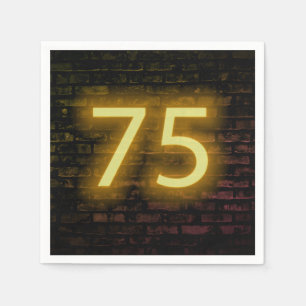 Birthday Neon 75 Sign on Brick Wall  Napkin
