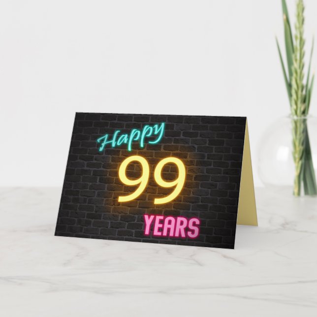 Birthday neon 99 sign on brick card (Front)