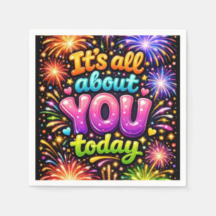 Birthday Neon Fireworks On Black Napkin