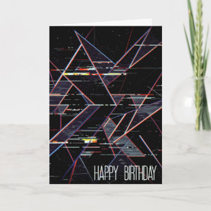 Birthday Neon Glitchcore Geometric Shapes  Card