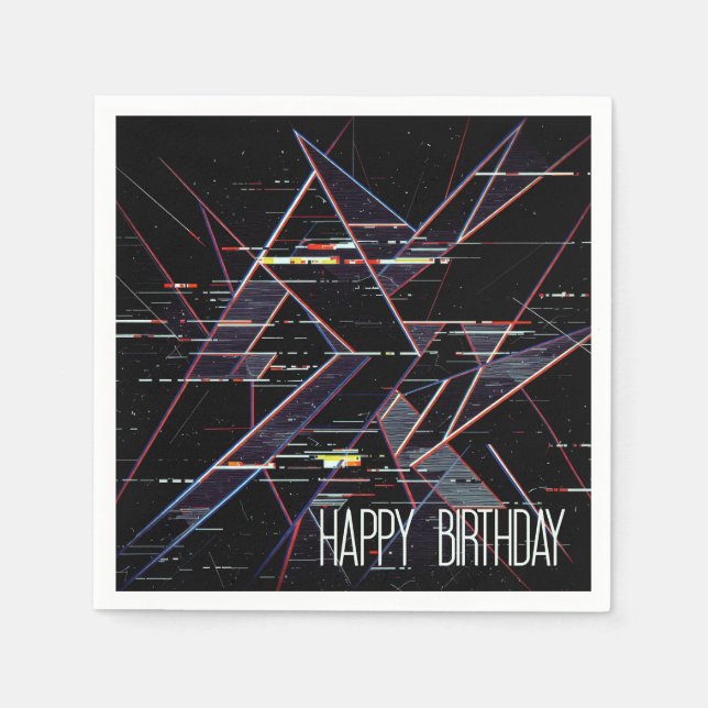Birthday Neon Glitchcore Geometric Shapes  Napkin (Front)
