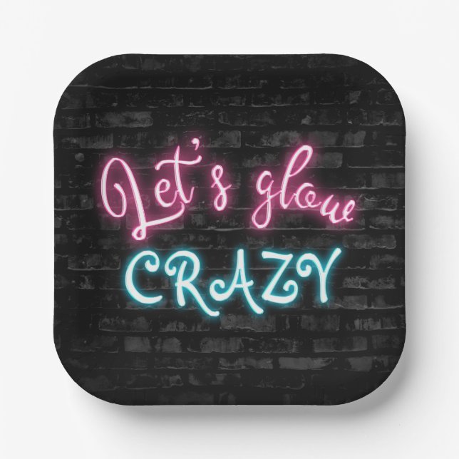 Birthday Neon Glow Sign on Brick Paper Plate (Front)