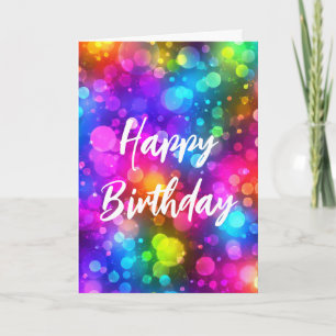 Birthday Neon Rainbow Bokeh Lights Abstract Card