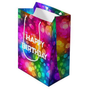 Birthday Neon Rainbow Bokeh Lights Medium Gift Bag