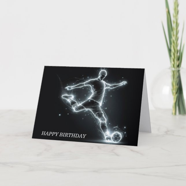 Birthday Neon Soccer Player  Card (Front)