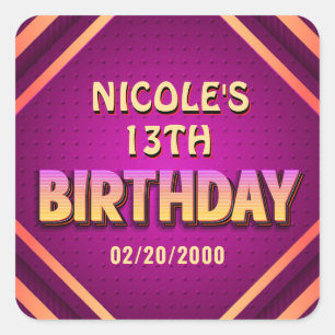 Birthday Neon Square Sticker