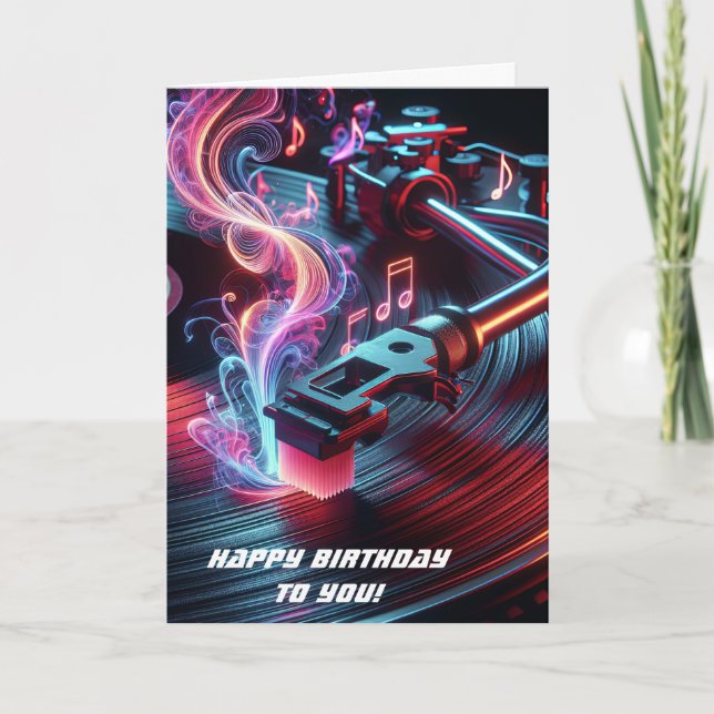 Birthday Neon Turntable With Vinyl Record Card (Front)