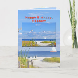 Birthday, Nephew, Beach and Ocean View Card