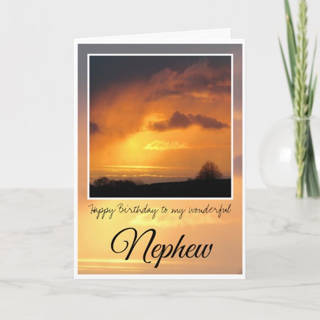 Birthday Nephew, Bright Sun Behind Storm Clouds, Card (Front)