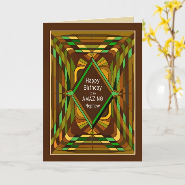 Birthday Nephew Masculine Abstract Brown Card (Yellow Flower)
