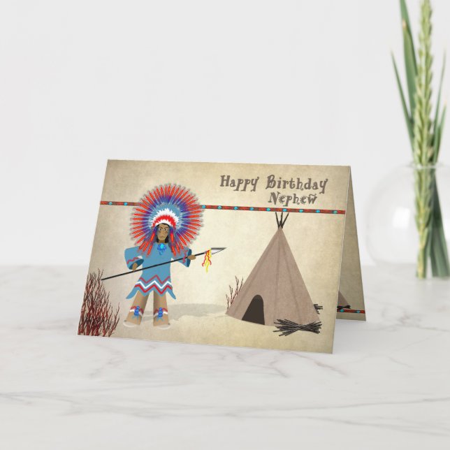 Birthday - Nephew - Native Indian Fun Card (Front)