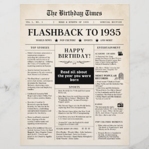 Birthday Newspaper 1935 Sepia