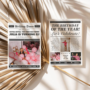 Birthday Newspaper Invitation 21st Birthday Invite