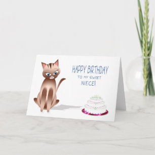 BIRTHDAY - Niece - Kitty Cat - Cake Card