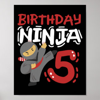 Birthday Ninja 5 Years Old Karate Kids 5th Birthda Poster