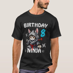 Birthday Ninja 8 Year Old Cute Martial Arts Cat Lo T-Shirt
