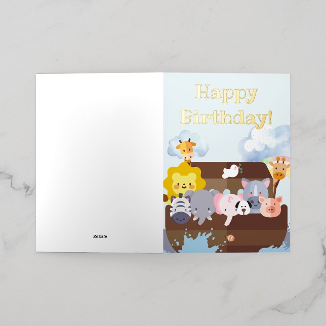 Birthday Noah's Ark Foil Greeting Card (Outside Laydown)