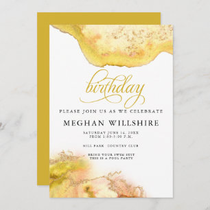 Birthday November Topaz Citrine Watercolor Geode Invitation