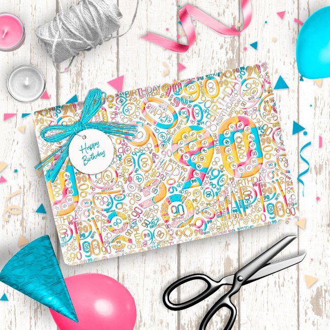 Birthday Number Word Cloud Ninety B ID270 Wrapping Paper (Creator Uploaded)