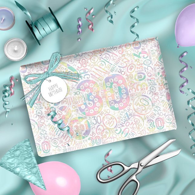 Birthday Number Word Cloud Thirty A ID270 Wrapping Paper (Creator Uploaded)