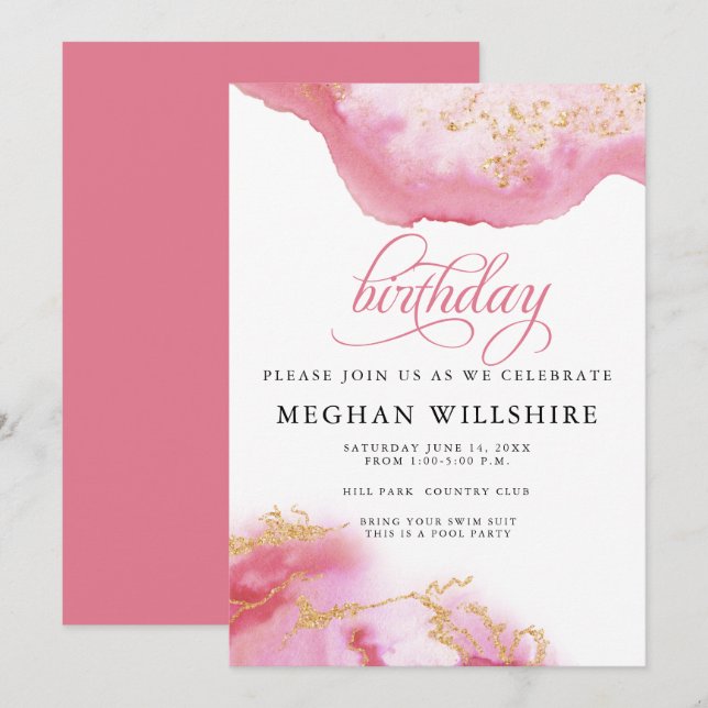 Birthday October Tourmaline Watercolor Geode Invitation (Front/Back)