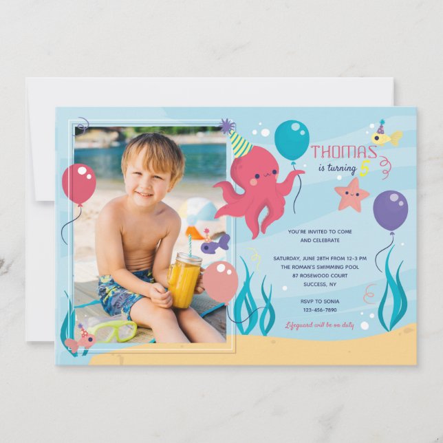 Birthday Octopus Photo Invitation (Front)