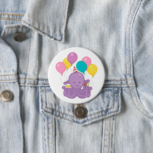 Birthday Octopus with Balloons and Cupcake 7.5 Cm Round Badge