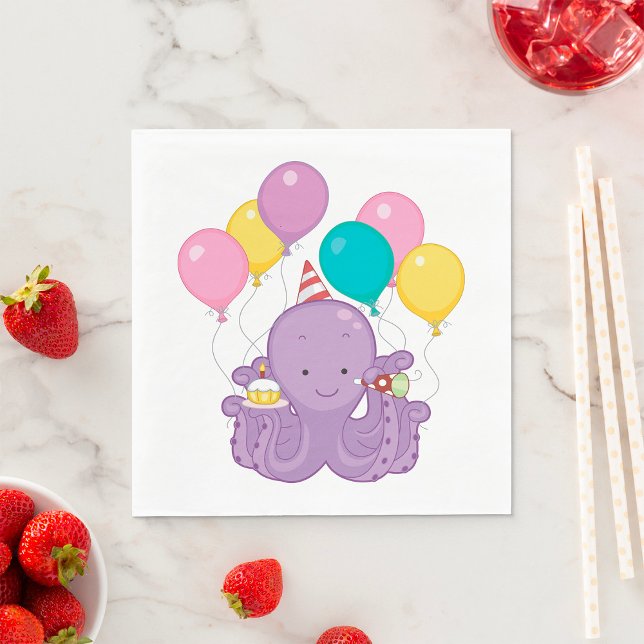 Birthday Octopus with Balloons and Cupcake Napkin (Creator Uploaded)