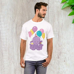 Birthday Octopus with Balloons and Cupcake T-Shirt