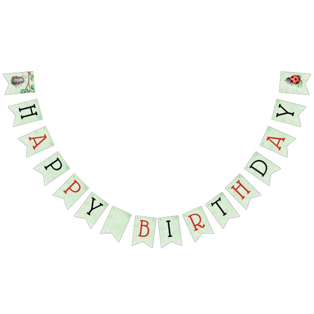 Birthday of a ladybug on a meadow watercolor bunting  (All)