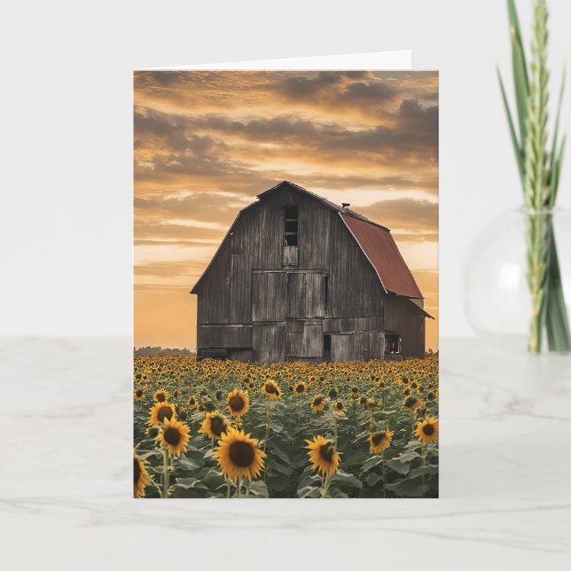 Birthday Old Barn With Sunflowers Card (Front)