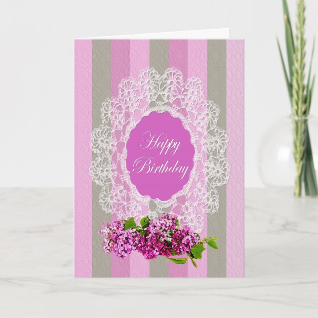 BIRTHDAY - Old Fashion Greeting - Lilacs and Lace Card (Front)