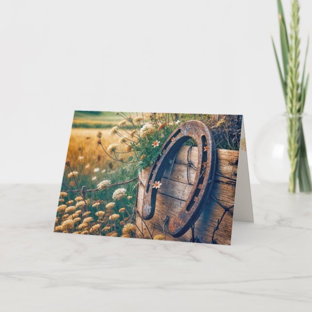 Birthday Old Horseshoe And Wildflowers Card (Front)