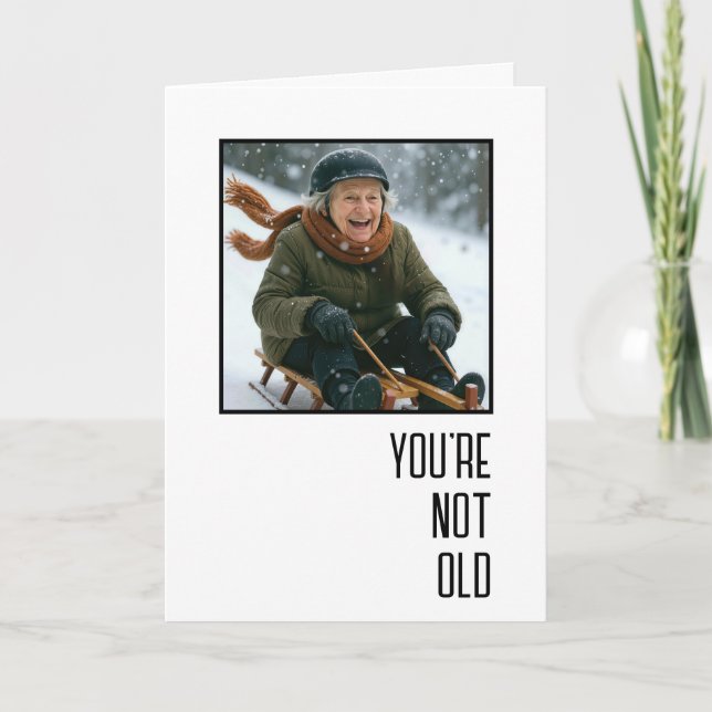 Birthday Old Lady Sledding Downhill Card (Front)