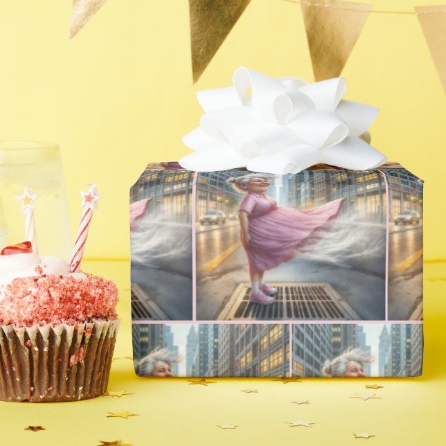 Birthday Old Lady Standing On a Street Vent Wrapping Paper (Birthday Party)