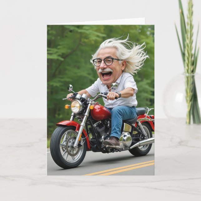 Birthday Old Man Riding a Motorcycle Card (Front)