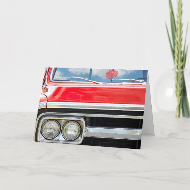 Birthday Old Red Truck With Fuzzy Dice Card (Front)