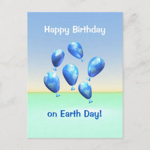 Birthday on Earth Day World Balloons Postcard
