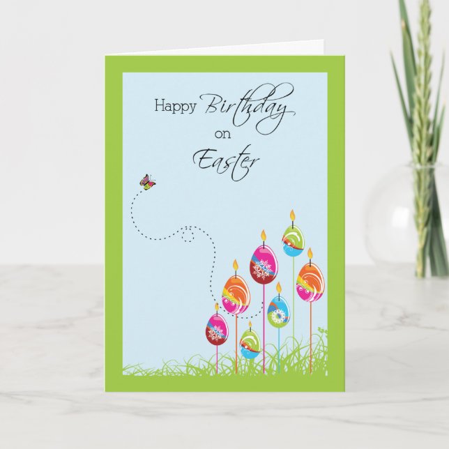 Birthday on Easter with Eggs and Candles Card (Front)