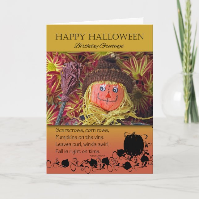 Birthday on Halloween, Scarecrow and Poem Card (Front)