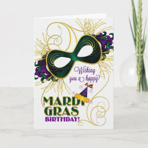 Birthday on Mardi Gras Traditional Colours Card