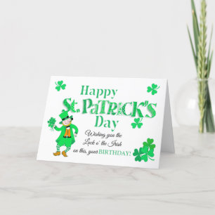 Birthday on St Patrick's Leprechaun Shamrocks Card