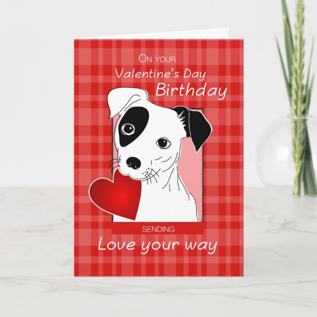 Birthday on Valentine's  Day Jack Russell Terrier Holiday Card (Front)