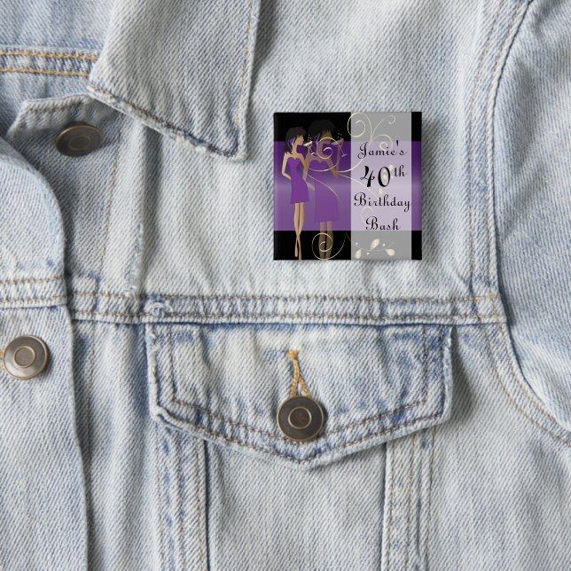 Birthday or Bachelorette Party | Purple | DIY Text 15 Cm Square Badge (In Situ)