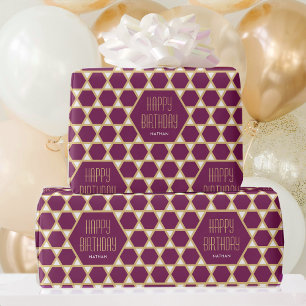 Birthday or Custom Greeting Star Pattern Purple Wrapping Paper
