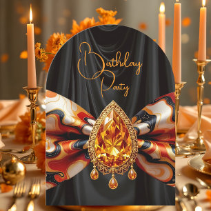 Birthday Orange 1960s Mod Bow Gold Jewel Invitation